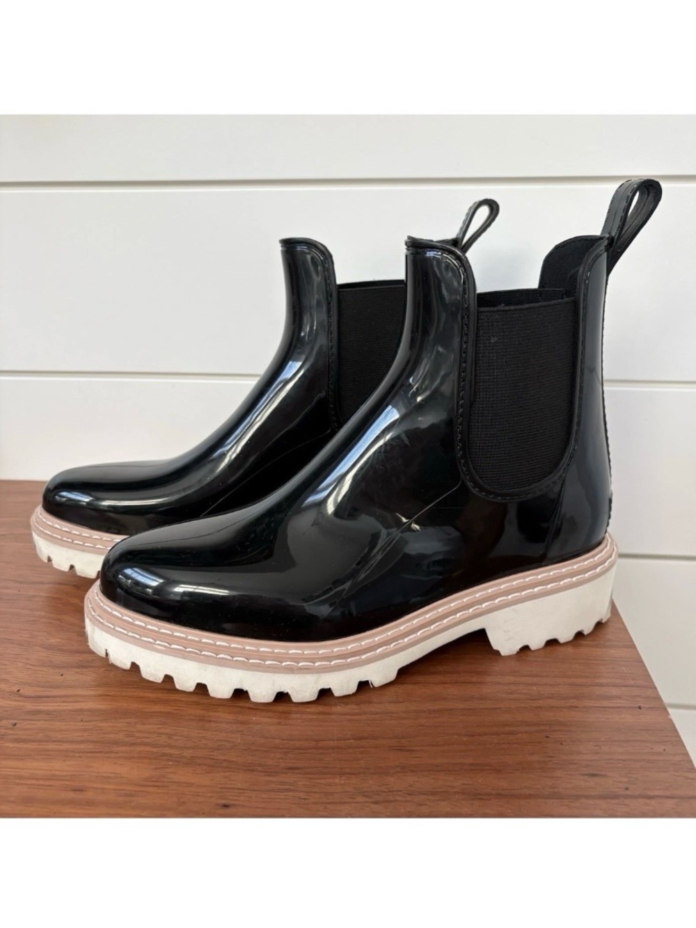 Dolce Vita Thunder H20 Platform Rain Boots Women's 6 Black Patent Chelsea Chunky